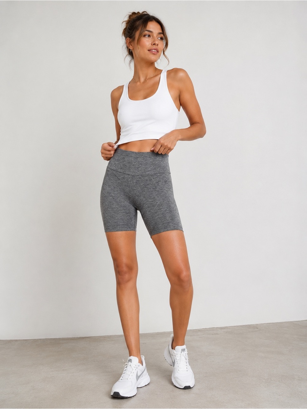 Stori Heathered Gray High Waist Bike Shorts Small Activewear
